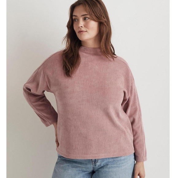 Madewell Tops - Madewell Striped Jacquard Funnelneck Rosewood Pink Long Sleeve Top Size M NWT